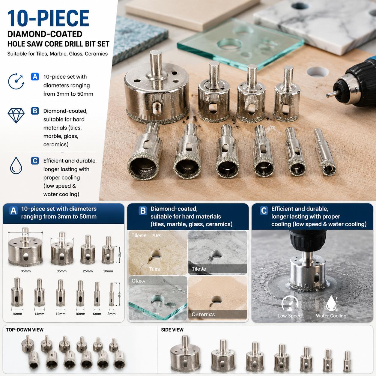 Home Improvement Stores - Jeu de forets diamantés 10 pièces,